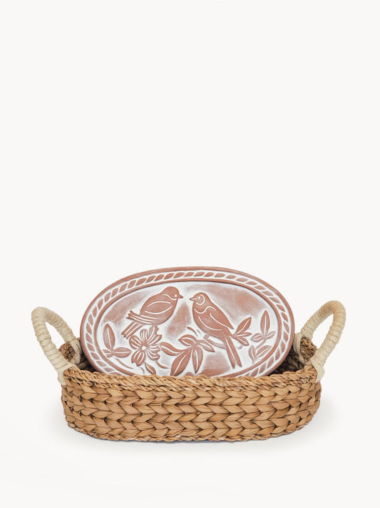 Bread Warmer & Basket - Lovebirds Oval