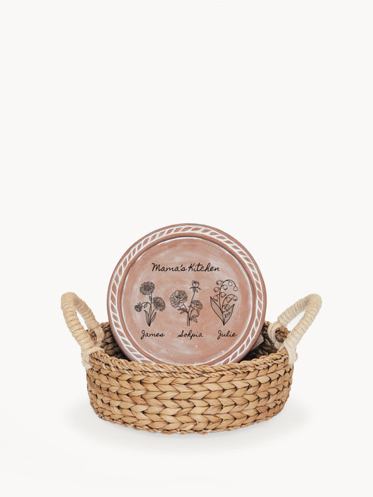 Personalized Bread Warmer & Basket - Birth Flower Round